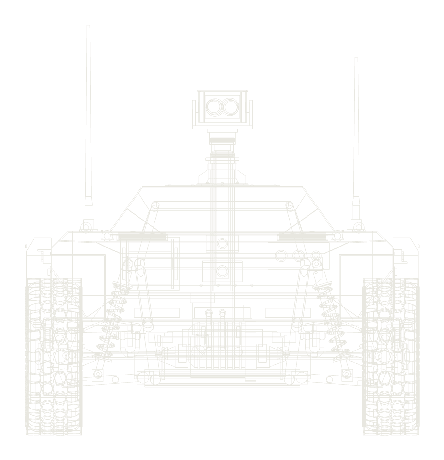 MV-1 front elevation line drawing showing suspension, antennas and sensor head